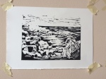 Coastal scene - selected final print on heavy weight, off-white A4 cartridge paper.